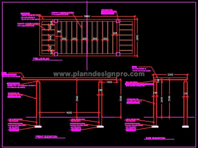 Trellis Design CAD Block- MS Frame with Wooden Rafters